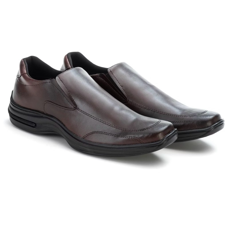 Sapato Social Masculino Ortopédico Macio De Couro Legitimo Costurado Moderno Super Leve Com Elástico Ajustável + Relógio