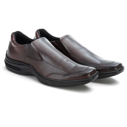 Sapato Social Masculino Ortopédico Macio De Couro Legitimo Costurado Moderno Super Leve Com Elástico Ajustável + Relógio