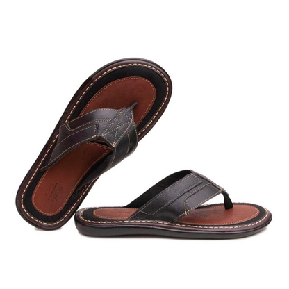 Chinelo Masculino Em Couro Legítimo Ortopédica Antistress Confort Plus